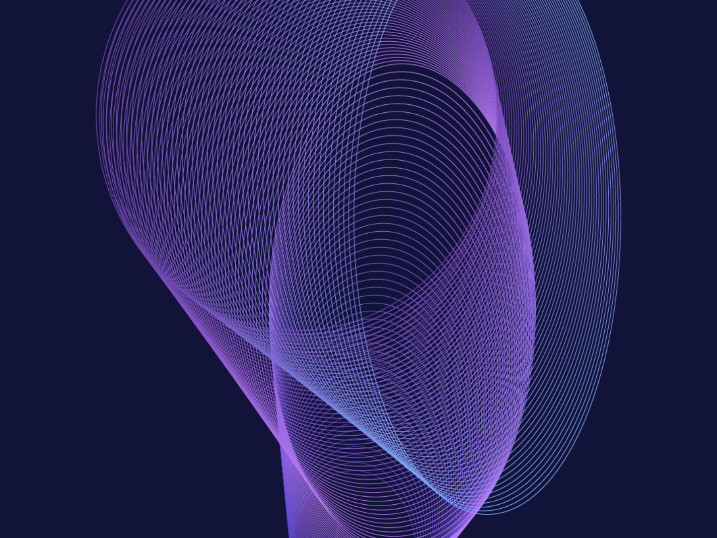 Digital artwork consisting of blue and purple ovals shifting around each other