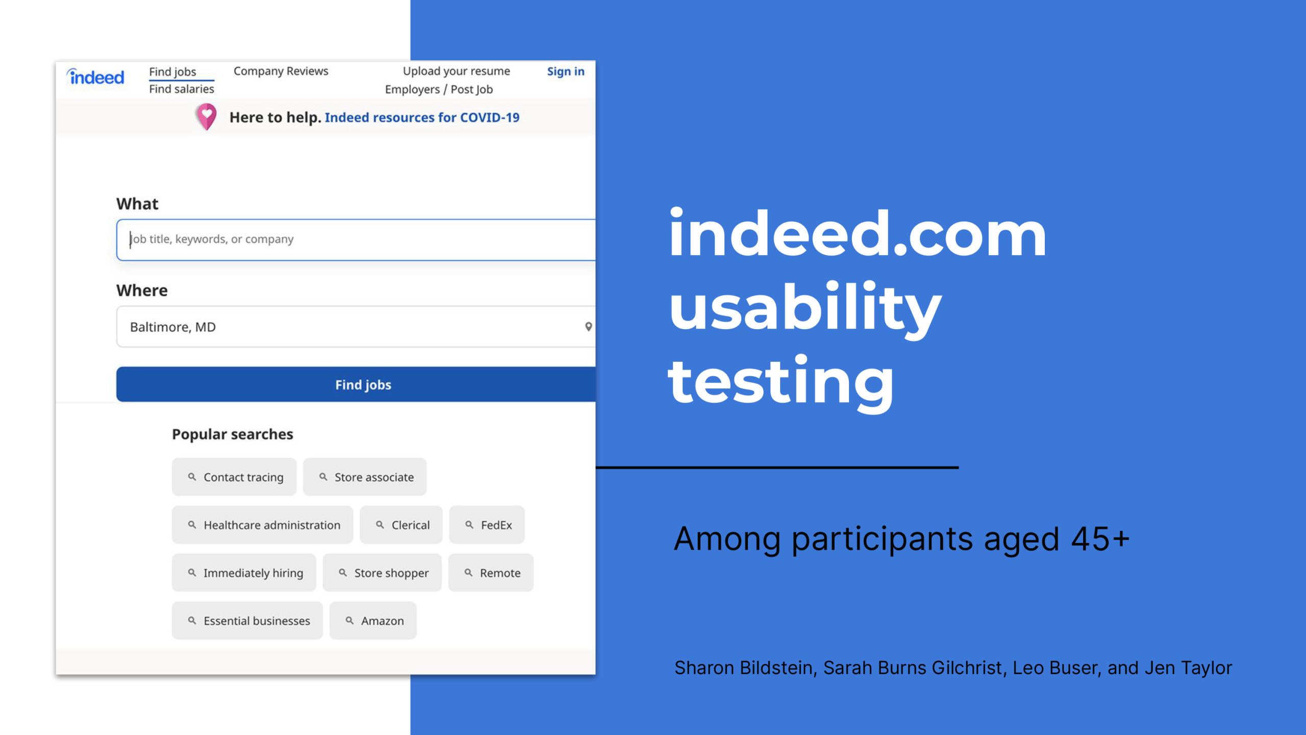 Intro screen of presentation of results of usability study of indeed.com